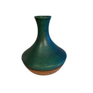 Threshold Med Green Vase Handcrafted Earthenware. Has Textured Tan Base. 15”